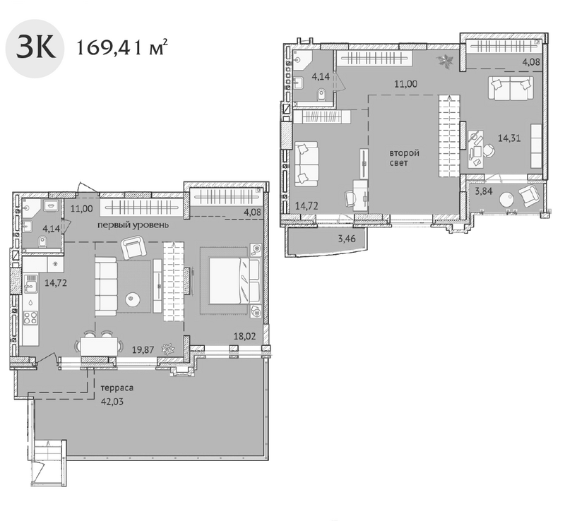 Планировка 4-к.кв 120.08 м² в ЖК «Заельцовский New»