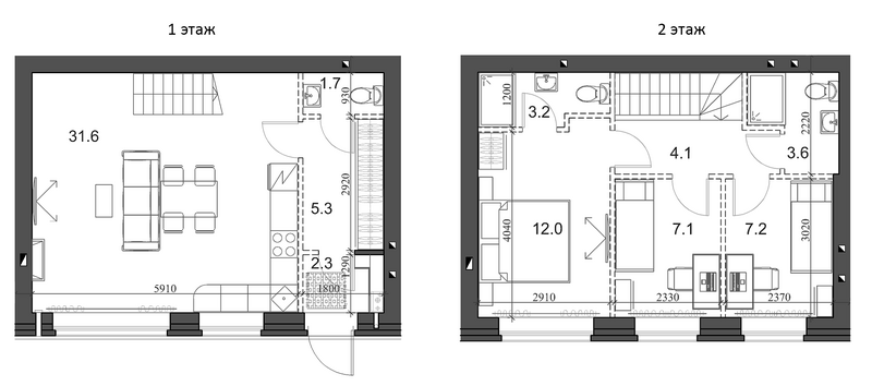 Планировка таунхаус 79.20 м² в ЖК «Коттеджный поселок Березки Садовый»