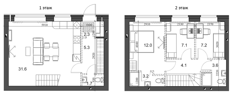 Планировка таунхаус 79.20 м² в ЖК «Коттеджный поселок Березки Садовый»