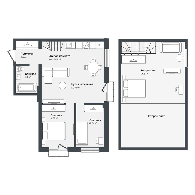 Планировка 4е-к.кв 79.80 м² в ЖК «Мечта»