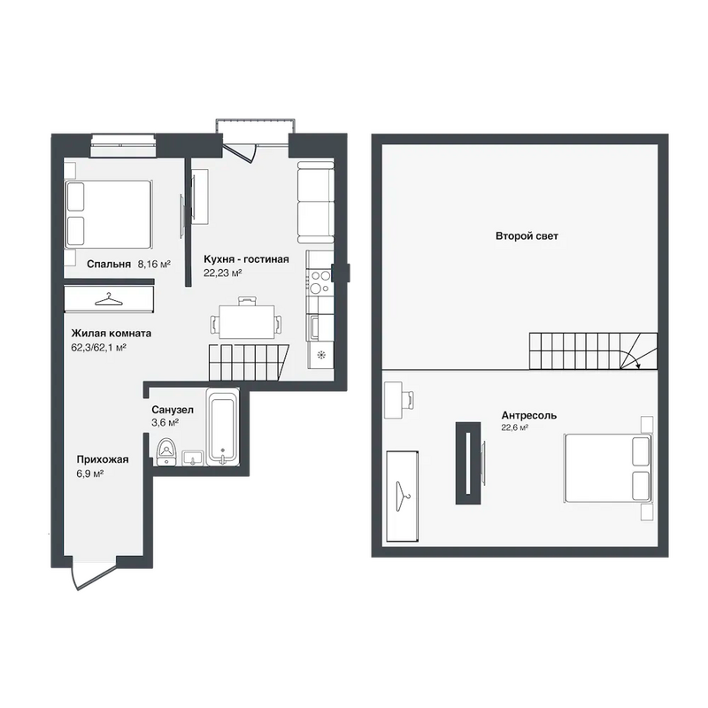 Планировка 3е-к.кв 62.10 м² в ЖК «Мечта»