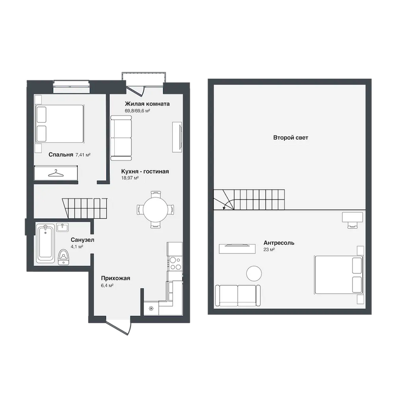Планировка 3е-к.кв 69.60 м² в ЖК «Мечта»