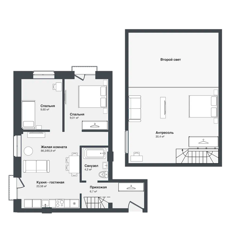 Планировка 4е-к.кв 85.90 м² в ЖК «Мечта»