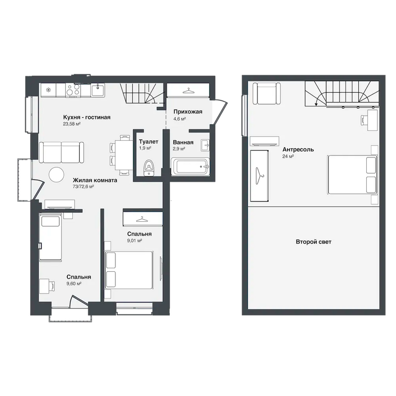 Планировка 4е-к.кв 72.60 м² в ЖК «Мечта»