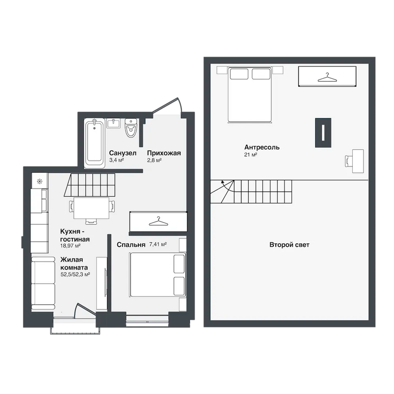 Планировка 3е-к.кв 52.30 м² в ЖК «Мечта»