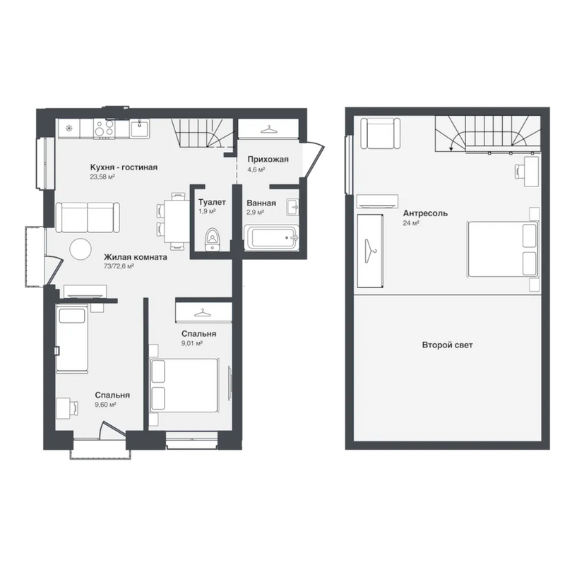 Планировка 3е-к.кв 72.60 м² в ЖК «Мечта»
