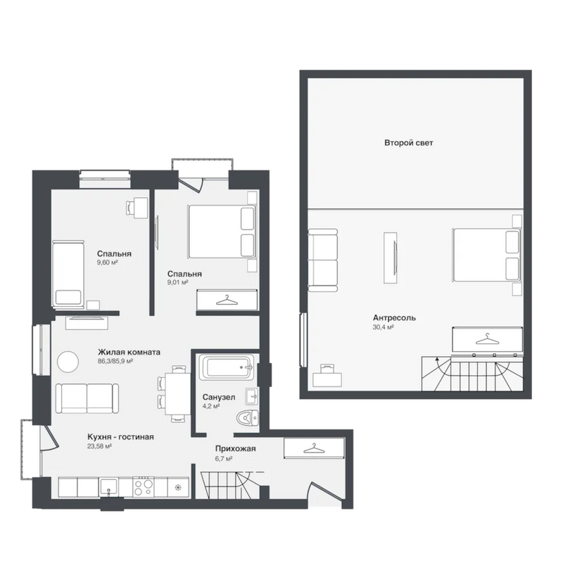 Планировка 3е-к.кв 85.90 м² в ЖК «Мечта»