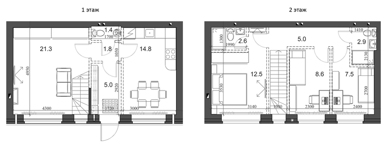 Планировка таунхаус 86.50 м² в ЖК «Коттеджный поселок Березки Садовый»