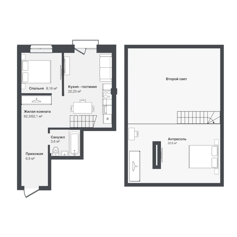Планировка 2е-к.кв 62.10 м² в ЖК «Мечта»