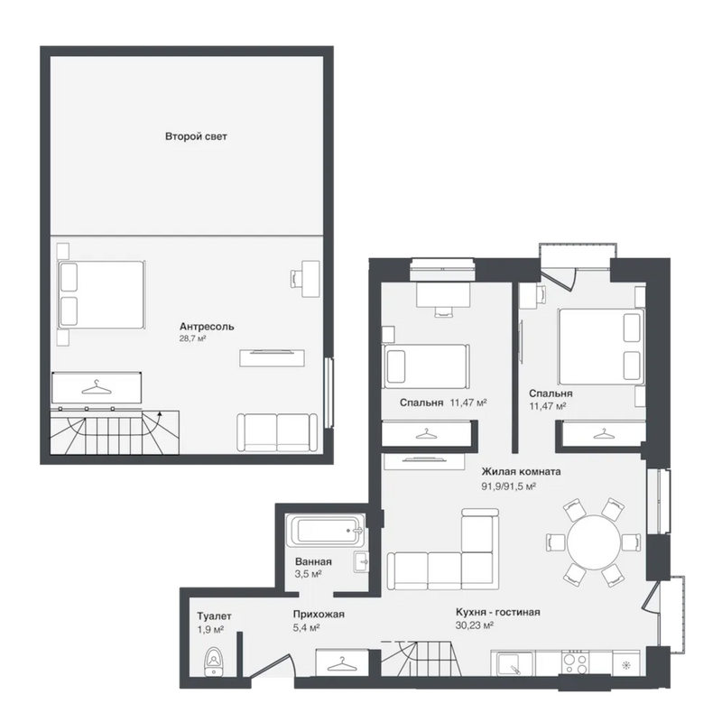 Планировка 3е-к.кв 91.50 м² в ЖК «Мечта»