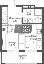 Планировка студии 26.21 м² в ЖК «Ворошилов»