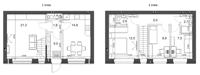 Планировка таунхаус 86.70 м² в ЖК «Коттеджный поселок Березки Садовый»