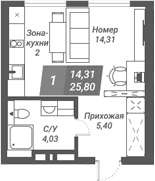 Планировка студии 25.80 м² в ЖК «Ворошилов»