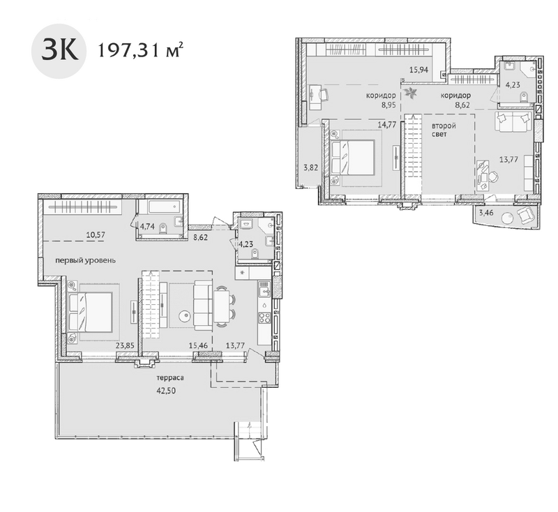 Планировка 4-к.кв 147.53 м² в ЖК «Заельцовский New»