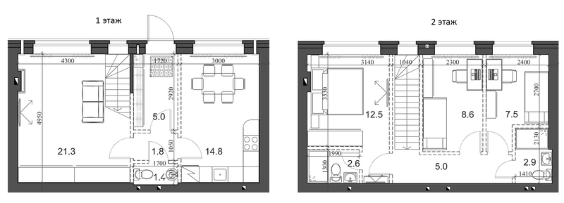 Планировка таунхаус 86.60 м² в ЖК «Коттеджный поселок Березки Садовый»