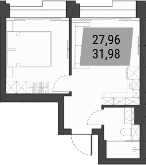 Планировка 1-к.кв 31.98 м² в ЖК «Лэнд Лорд»