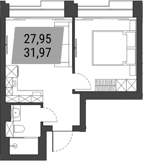 Планировка 1-к.кв 31.97 м² в ЖК «Лэнд Лорд»