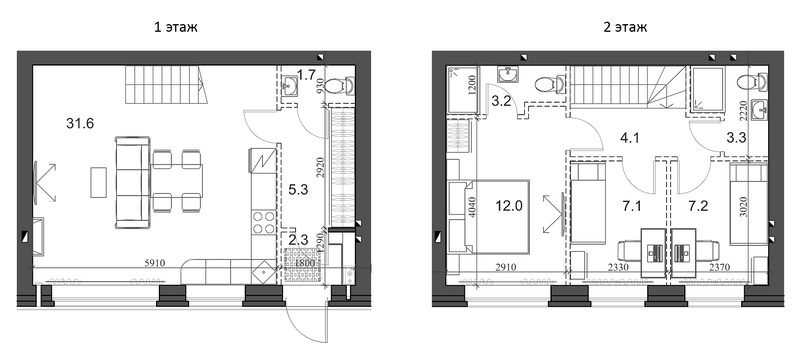 Планировка таунхаус 79.60 м² в ЖК «Коттеджный поселок Березки Садовый»