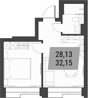 Планировка 1-к.кв 32.15 м² в ЖК «Лэнд Лорд»