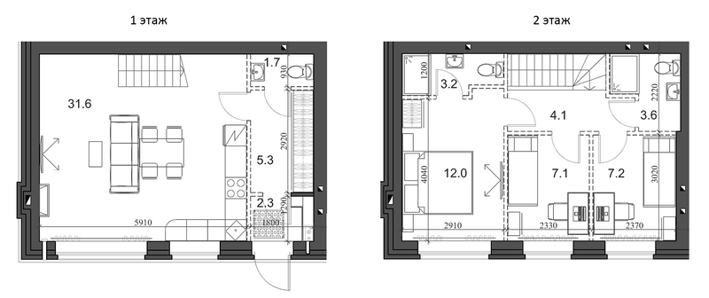 Планировка таунхаус 79.10 м² в ЖК «Коттеджный поселок Березки Садовый»