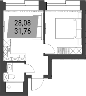Планировка 1-к. квартира 31.76 м² в ЖК «Лэнд Лорд»