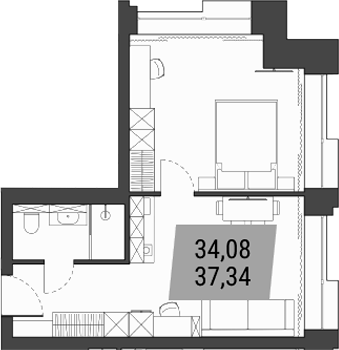 Планировка 1-к. квартира 37.34 м² в ЖК «Лэнд Лорд»