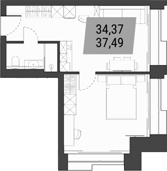Планировка 1-к. квартира 37.49 м² в ЖК «Лэнд Лорд»
