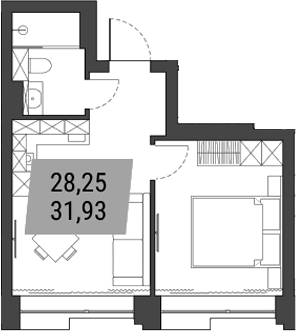 Планировка 1-к. квартира 31.93 м² в ЖК «Лэнд Лорд»