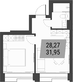 Планировка 1-к.кв 31.95 м² в ЖК «Лэнд Лорд»