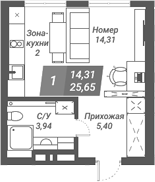 Планировка студии 25.80 м² в ЖК «Ворошилов»