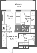 Планировка студии 25.80 м² в ЖК «Ворошилов»