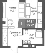 Планировка студия 25.81 м² в ЖК «Ворошилов»