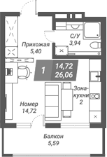 Планировка студии 26.21 м² в ЖК «Ворошилов»