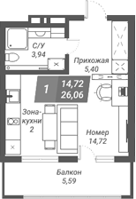 Планировка студии 26.21 м² в ЖК «Ворошилов»