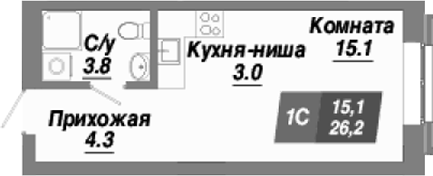 Планировка студии 26.20 м² в ЖК «Калининский квартал»