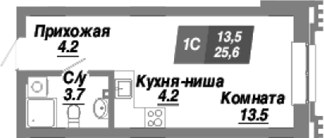 Планировка студия 25.60 м² в ЖК «Калининский квартал»
