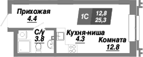 Планировка студия 25.30 м² в ЖК «Калининский квартал»