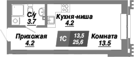 Планировка студия 25.60 м² в ЖК «Калининский квартал»