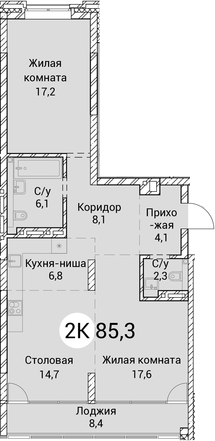 Планировка 3е-к.кв 76.90 м² в ЖК «Тайм Сквер»