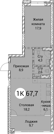 Планировка 2е-к.кв 58.00 м² в ЖК «Тайм Сквер»