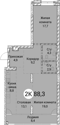 Планировка 3е-к.кв 79.90 м² в ЖК «Тайм Сквер»