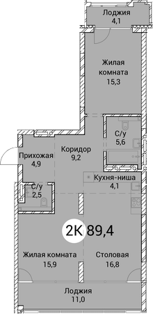 Планировка 3е-к.кв 74.30 м² в ЖК «Тайм Сквер»