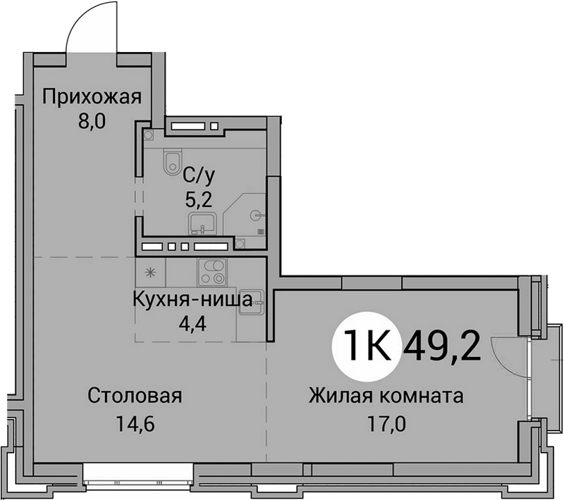 Планировка 2е-к.кв 49.20 м² в ЖК «Тайм Сквер»