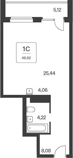 Планировка студии 41.80 м² в ЖК «Тайм Парк апартаменты»