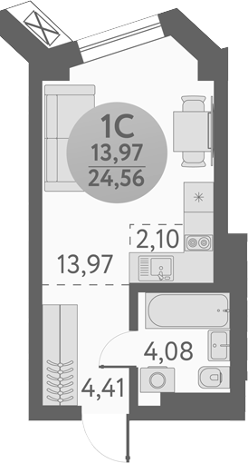 Планировка студии 24.56 м² в ЖК «Урбан Пикс»