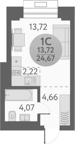 Планировка студии 24.67 м² в ЖК «Урбан Пикс»