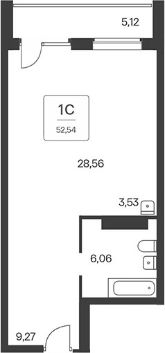 Планировка студии 47.42 м² в ЖК «Тайм Парк апартаменты»