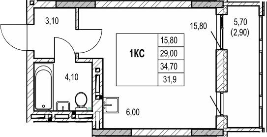 Планировка студии 29.00 м² в ЖК «Автограф»