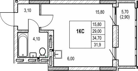 Планировка студии 29.00 м² в ЖК «Автограф»