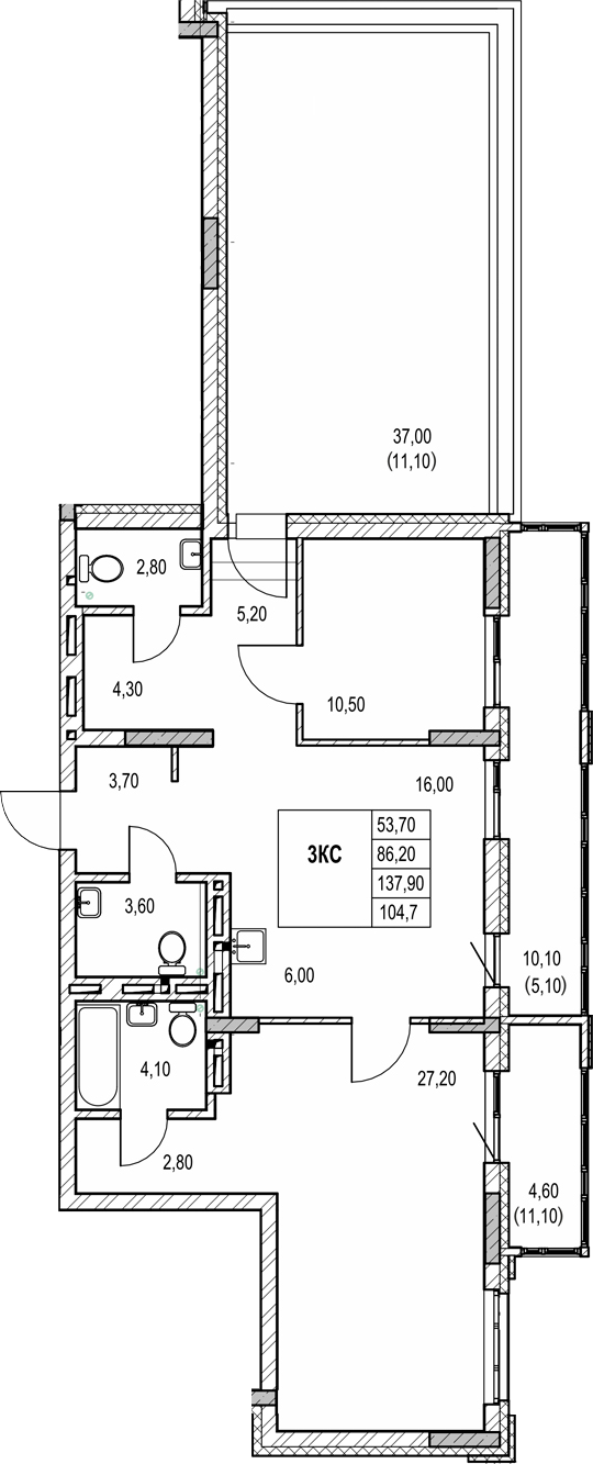 Планировка 3е-к.кв 83.90 м² в ЖК «Автограф»